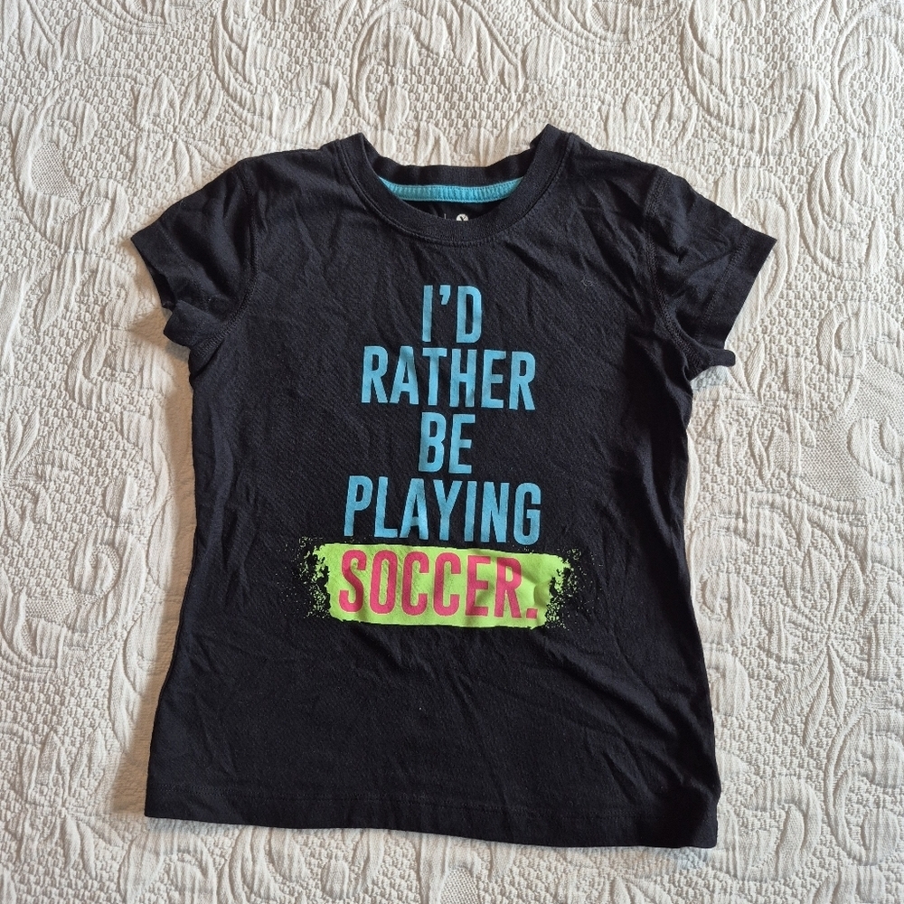 Xersion girls size 8 or Medium black short sleeve shirt VGUC